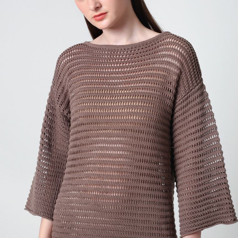 Taupe openwork knit top by Lualua