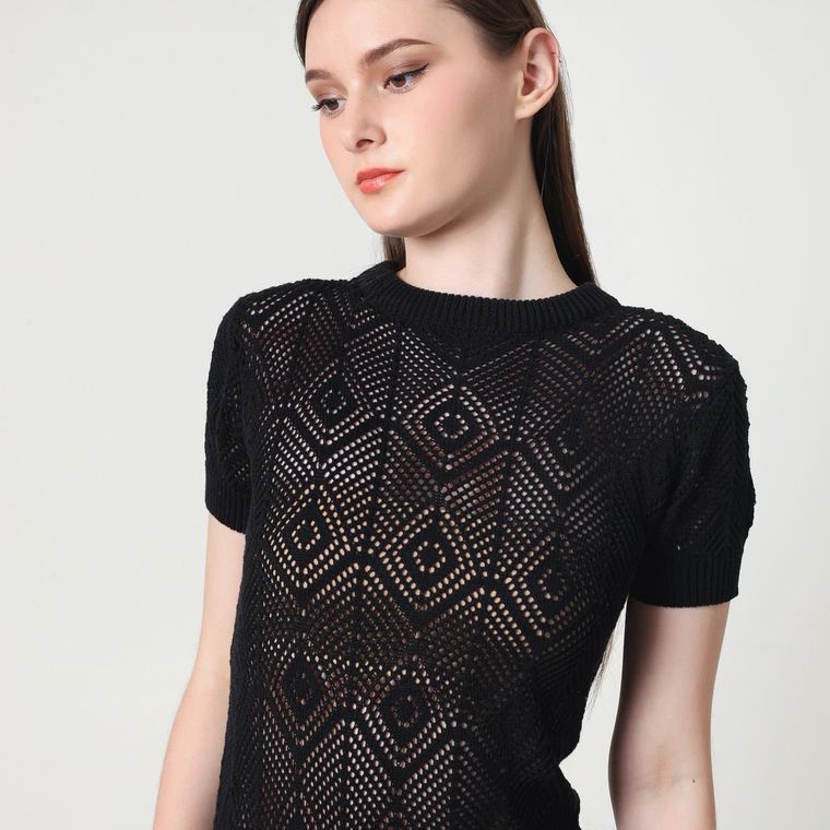 Black pointelle knit top by Lualua