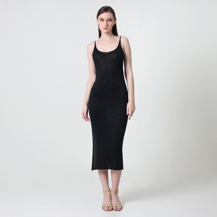 Black ribbed knit slip dress by Lualua